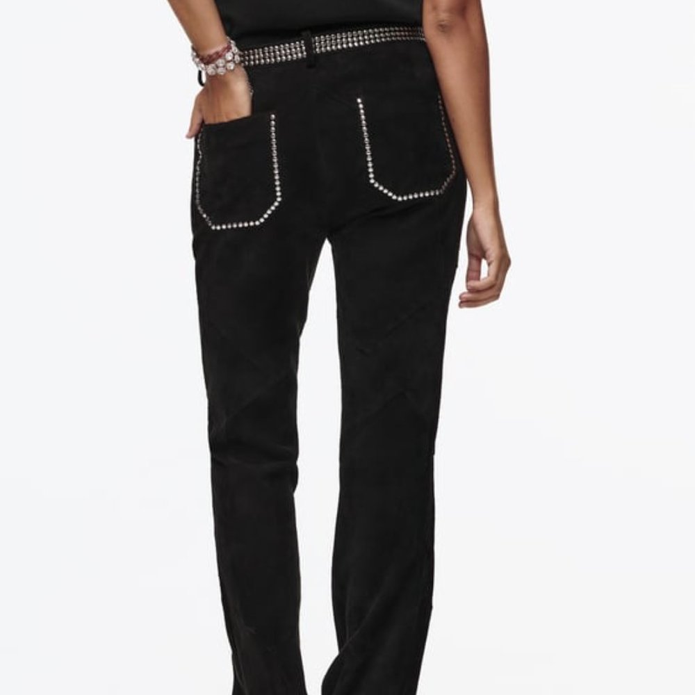 ZARA FLARED STUDDED LEATHER TROUSERS - LIMITED EDITION SZ S NWT retails $499 Y2K